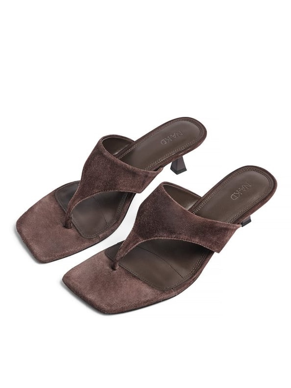 NWOT Brown Suede Thong Kitten Heel Mules Square Toe Sandals 7.5